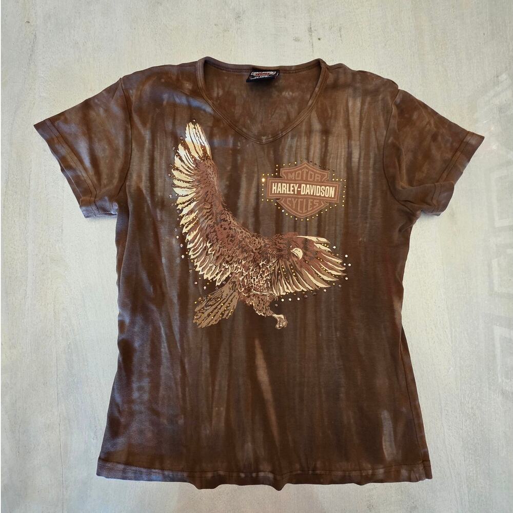 Harley Davidson Women's T-Shirt Rhinestones Eagle SZ Medium Biker